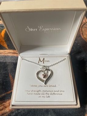 Expressions Silver Heart Mom Necklace with Rose Accent